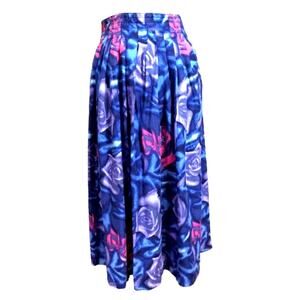 Vintage Ann Taylor Women's Floral Roses Pull On Maxi Skirt Retro Blue Y2K Small